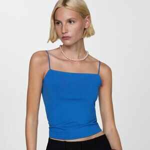 Mango Thin Spaghetti Straps Straight-neck Top M